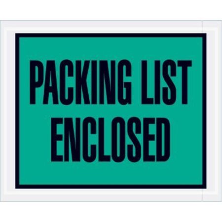 BOX PACKAGING Full Face Envelopes, "Packing List Enclosed" Print, 5-1/2"L x 4-1/2"W, Green, 1000/Pack PL404